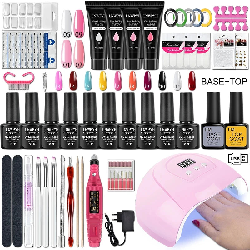 Kit Unhas em Gel Profissional com Cabine LED 36W – 10 Esmaltes + 4 Géis de Extensão | Nail Art Completo em Casa