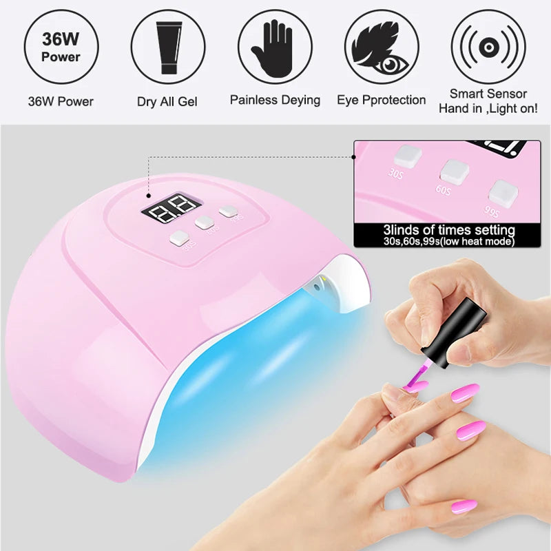 Kit Unhas em Gel Profissional com Cabine LED 36W – 10 Esmaltes + 4 Géis de Extensão | Nail Art Completo em Casa